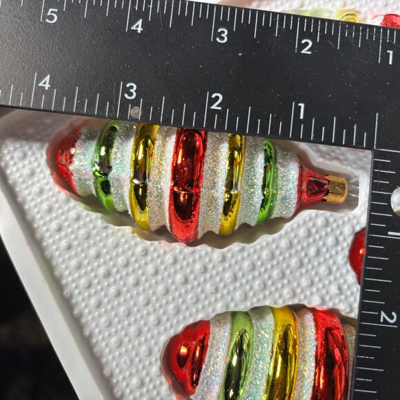 Vintage Glass Christmas Ornaments Red Gold Balls and Striped Pine Cones - Picture 12 of 12